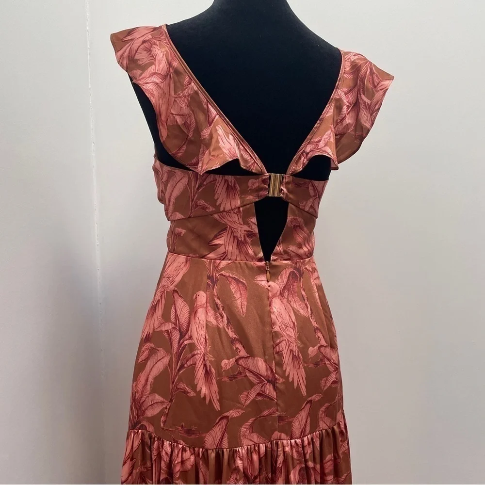 Significant Other- Copper Brown Floral Printed Cut Out Maxi Sollar Dress Size 4